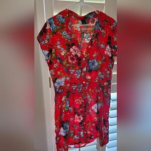 Womens red floral casual dress